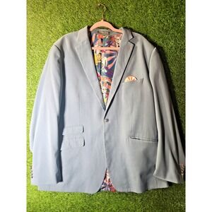 Men's 50R Gray Paisley Blazer Blue Sport Coat 2-Button Formal Jacket Classic